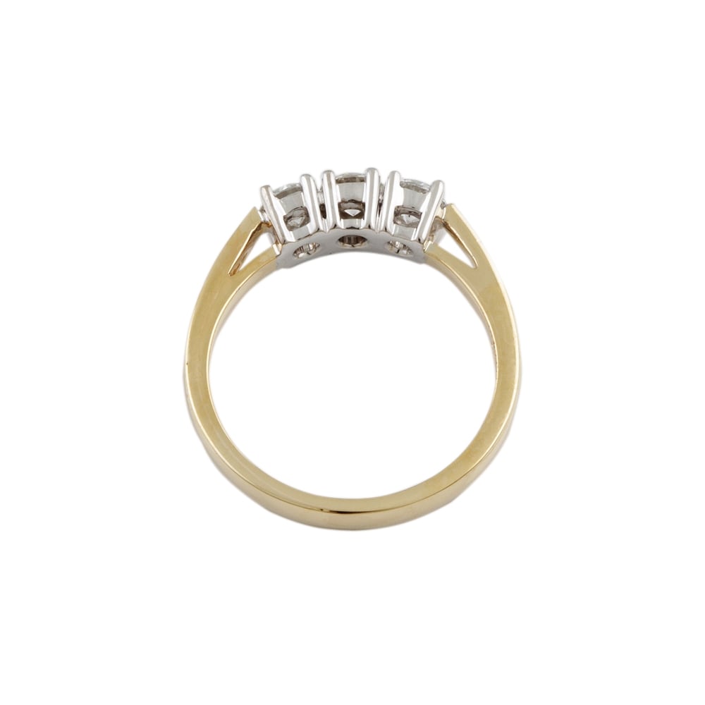 9ct Yellow and White Gold Diamond Three Stone Ring 0.75ct