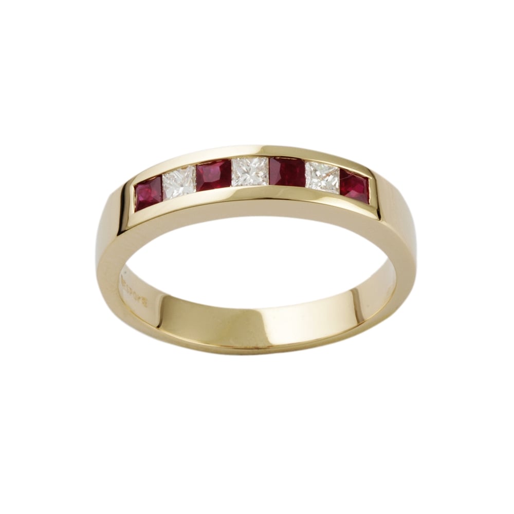 9ct Yellow Gold Ruby and Diamond Seven Stone Ring