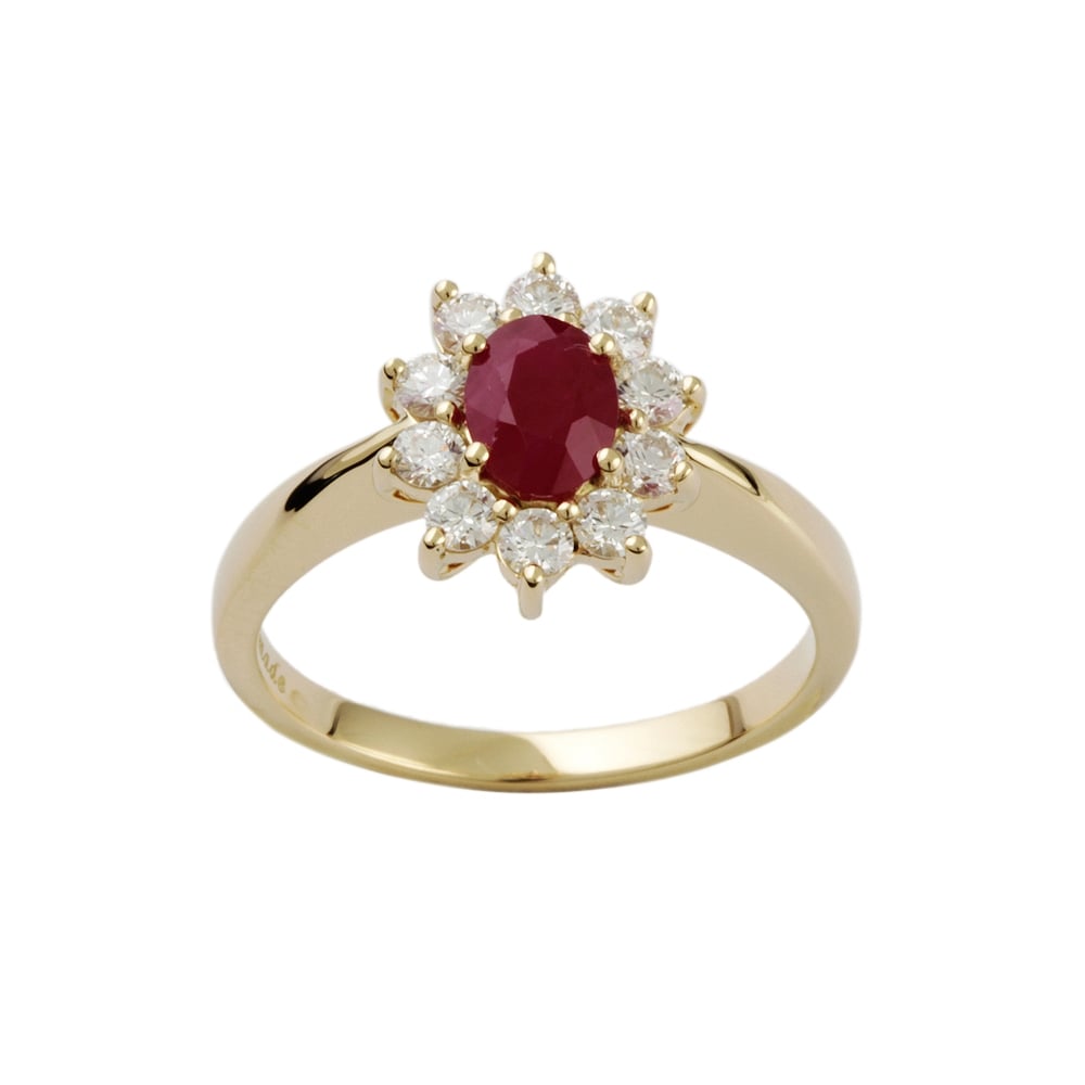 9ct Yellow Gold Ruby and Diamond Cluster Ring