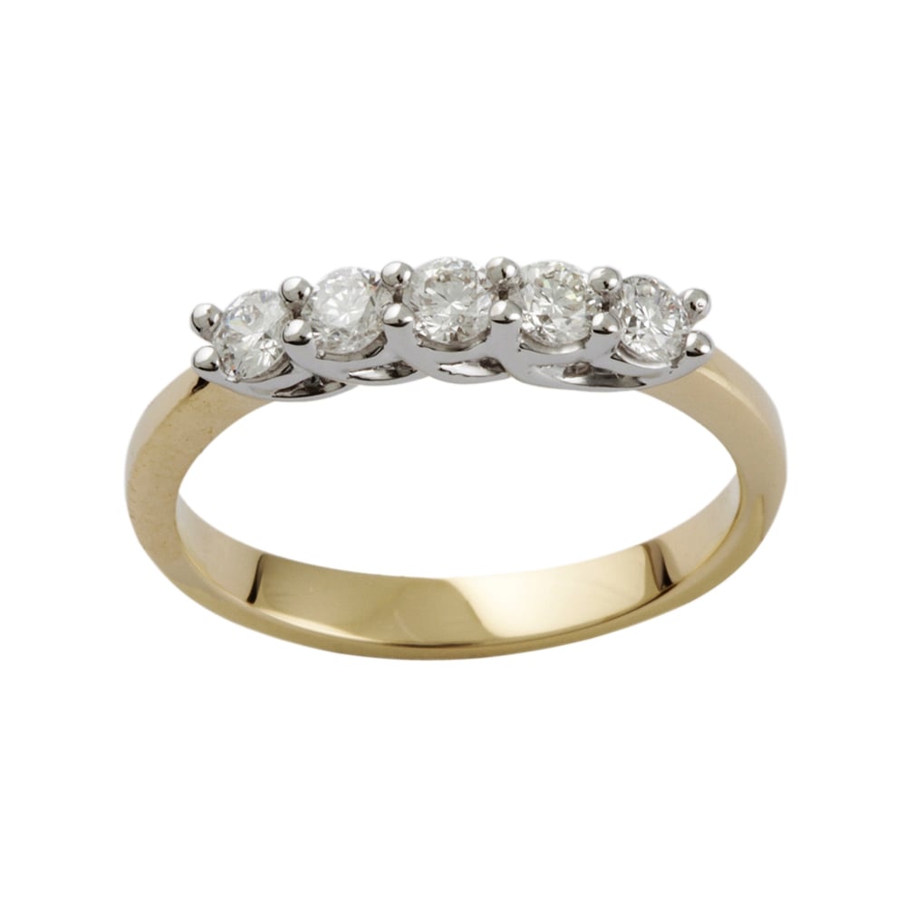 9ct Yellow and White Gold Diamond Five Stone Ring