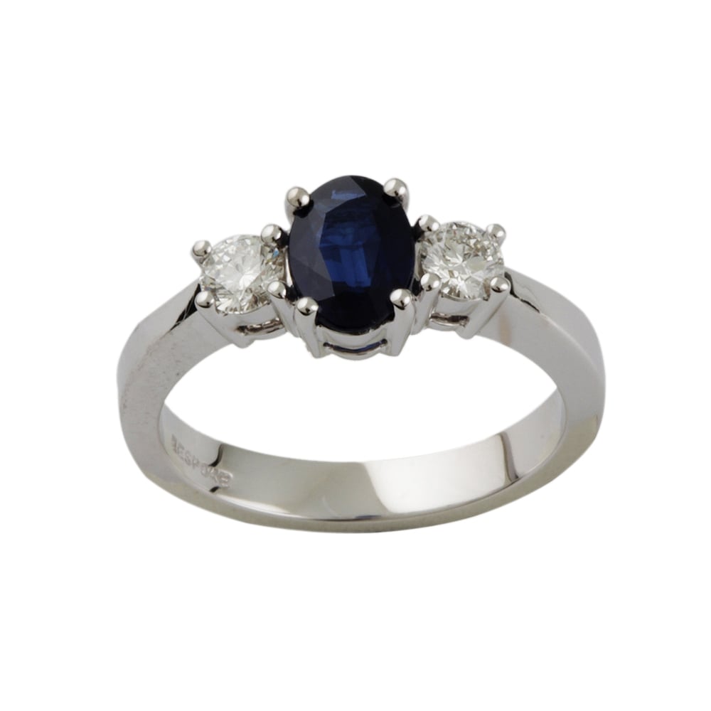9ct White Gold Blue Sapphire and Diamond Three Stone Ring
