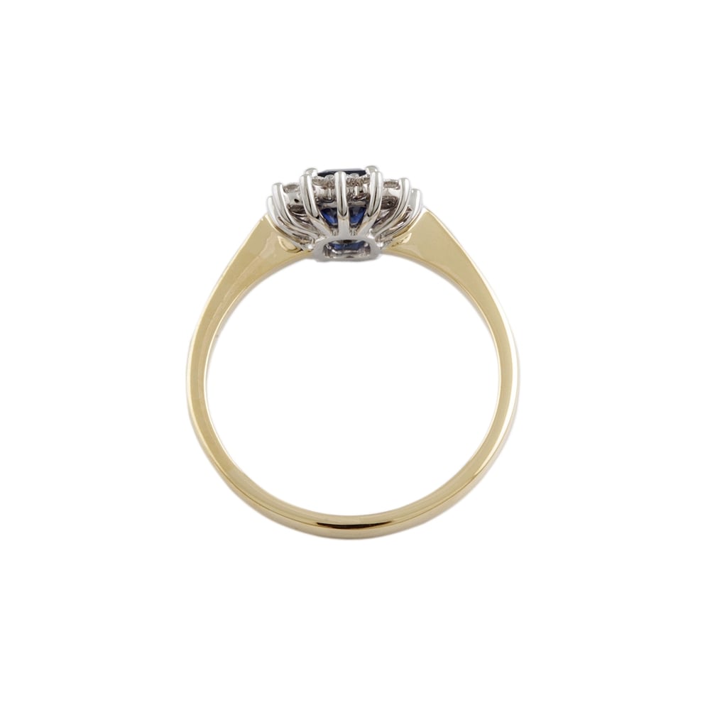 9ct Yellow and White Gold Blue Sapphire  1.22ct and Diamond Cluster Ring 0.32ct