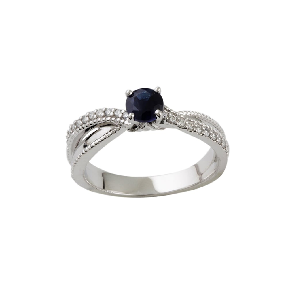 9ct White Gold Blue Sapphire and Diamond Dress Ring