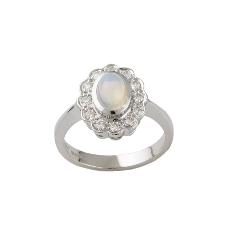 9ct White Gold Opal and Diamond Cluster Ring