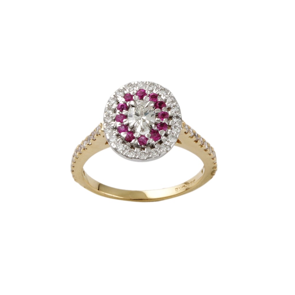 9ct yellow and White Gold Ruby and Diamond Cluster Ring