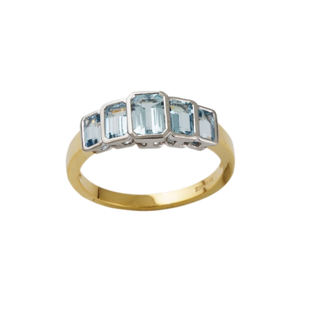 9ct Yellow and White Gold Aquamarine Five Stone Ring