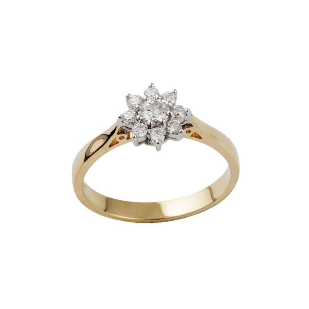 9ct Yellow and White Gold Diamond 0.41ct Cluster Ring