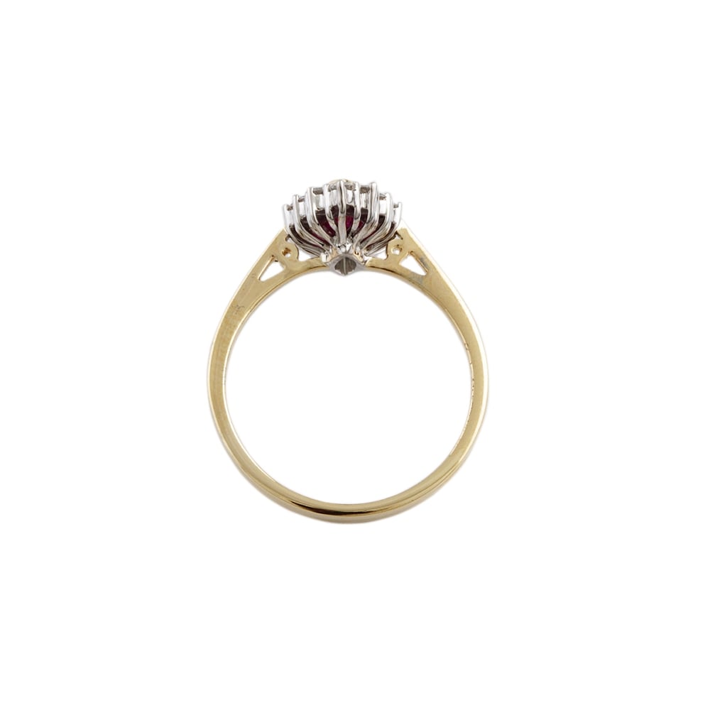 9ct Yellow and White Gold Ruby 0.91ct and Diamond 0.46ct Cluster Ring