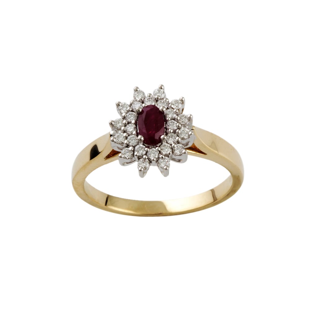 9ct Yellow and White Gold Ruby 0.27ct and Diamond 0.24ct Cluster Ring