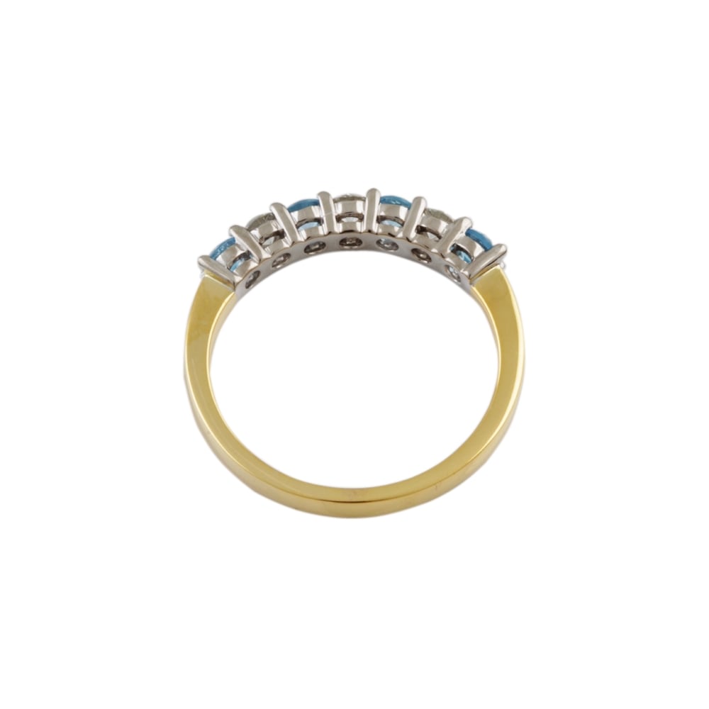 9ct Yellow and White Gold Blue Topaz 0.55ct and Diamond 0.36ct Seven Stone Ring