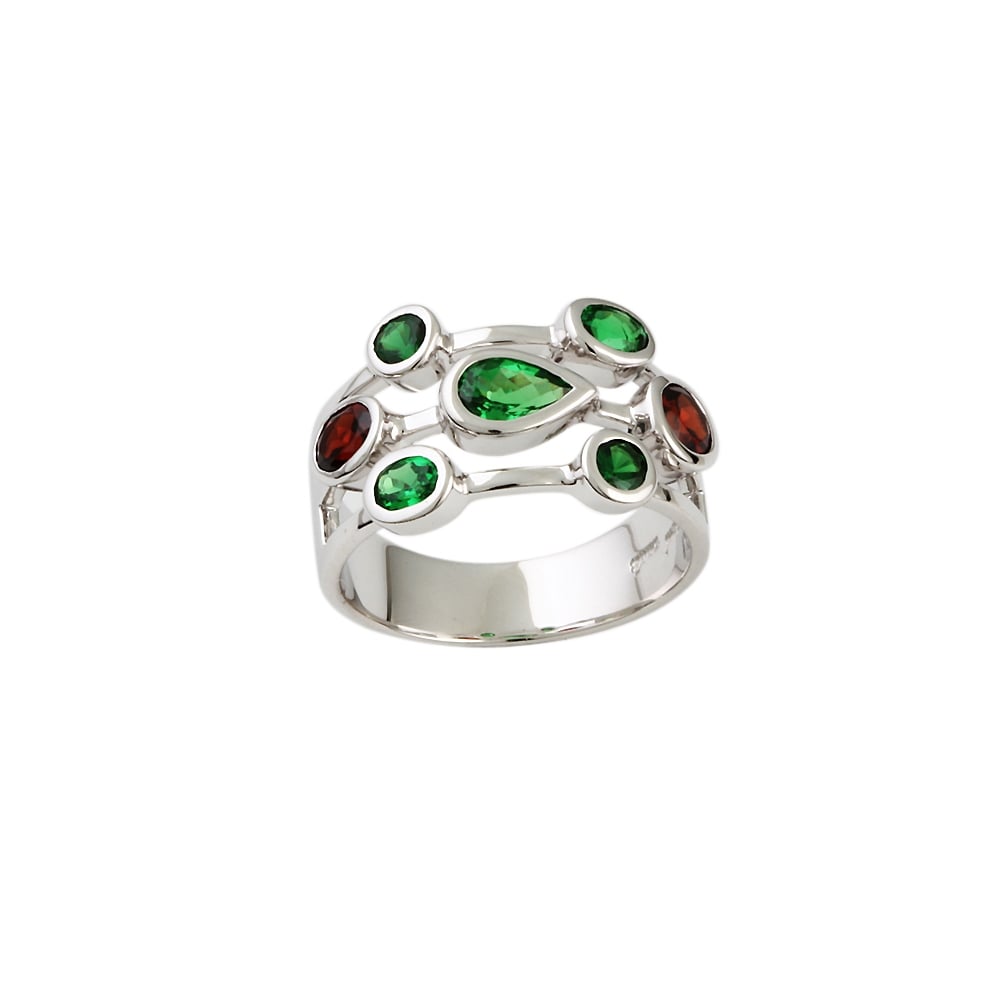 Platinum Bubble Ring with 0.98ct Tsavorite and 0.69ct Garnets