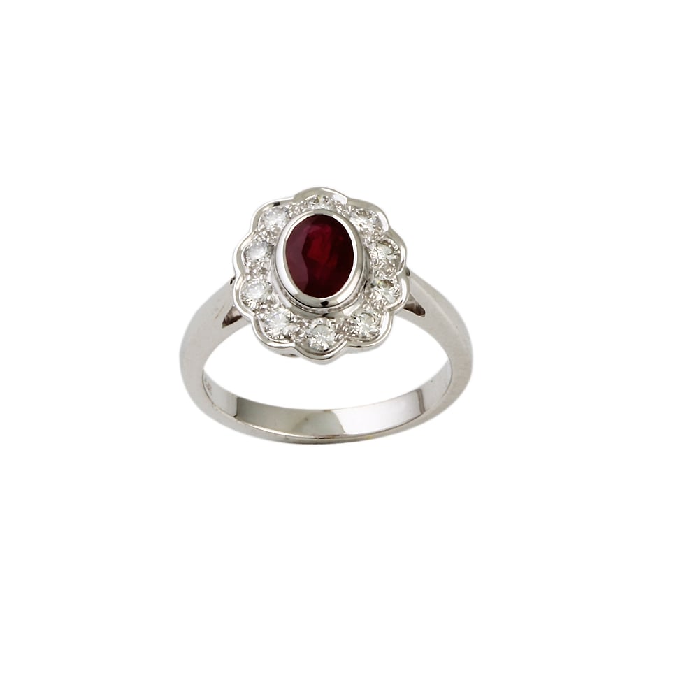 PLATINUM CLUSTER RING WITH 0.99CT RUBY AND 0.45CT DIAMONDS