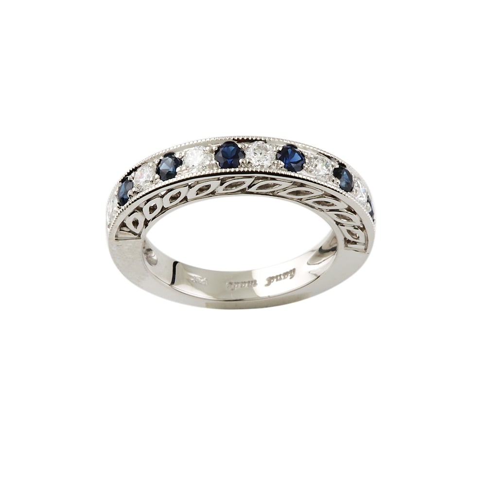 PLATINUM HALF ETERNITY RING WITH 0.48CT DIAMONDS AND 0.60CT BLUE SAPPHIRES