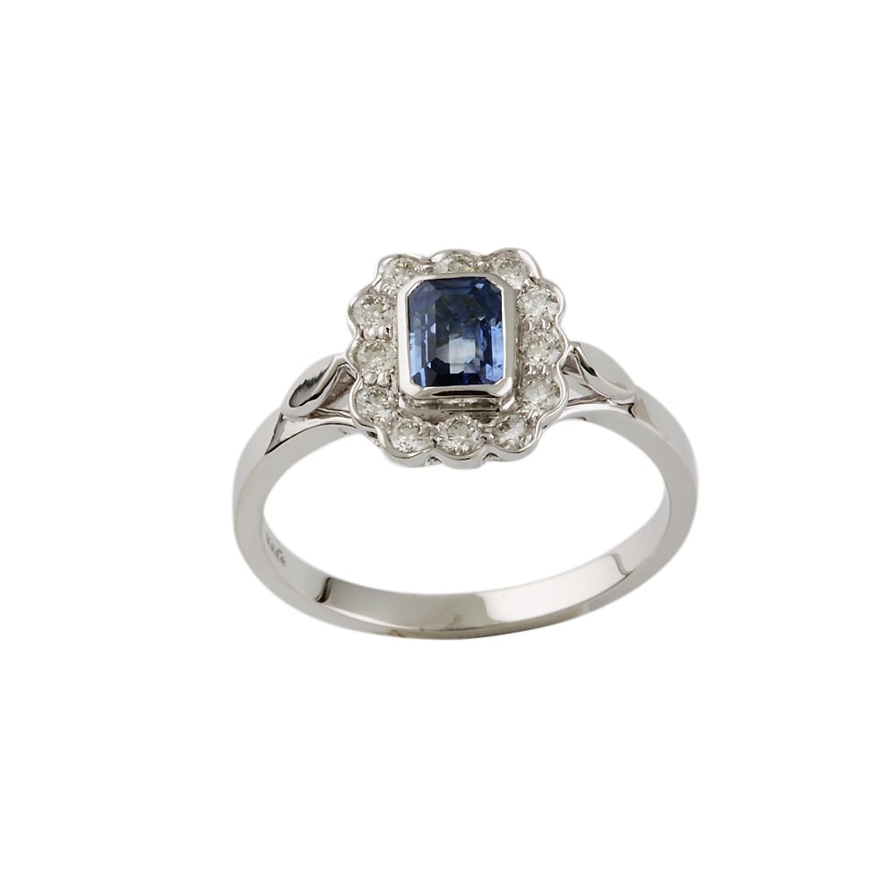 PLATINUM CLUSTER RING WITH 1.16CT BLUE SAPPHIRE AND 0.41CT DIAMONDS