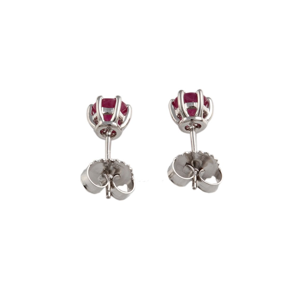 9ct White Gold Six Claw Ruby Earrings