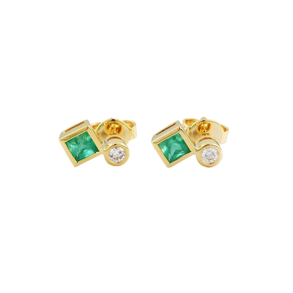 9ct Yellow Gold Emerald 0.66ct  and 0.15CT Diamond Earrings