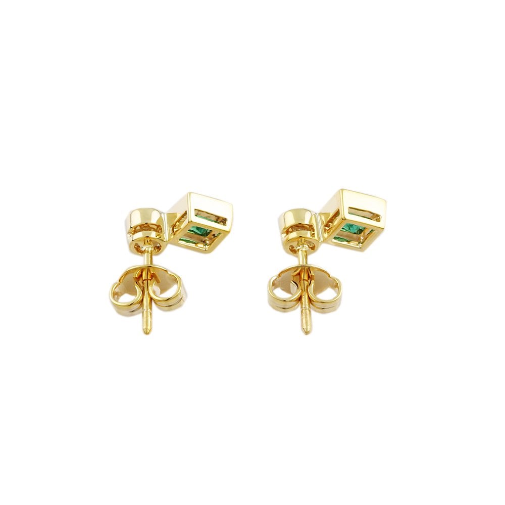 9ct Yellow Gold Emerald 0.66ct  and 0.15CT Diamond Earrings