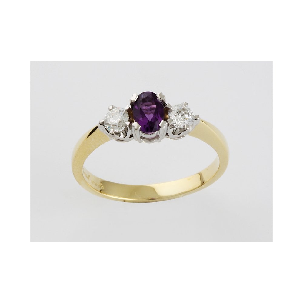 9ct Yellow and White Gold Amethyst 0.35ct and Diamond 0.32ct Three Stone Ring