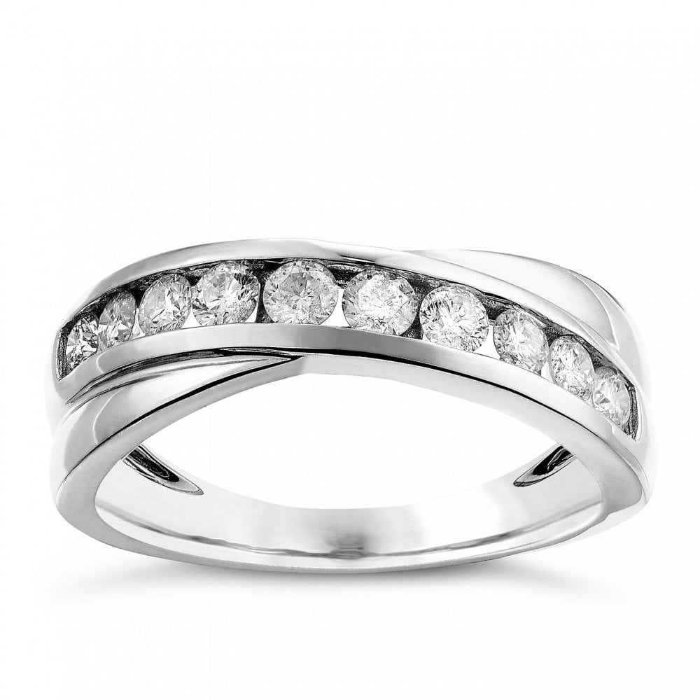 18ct White Gold Cross over Eternity Ring 0.50ct