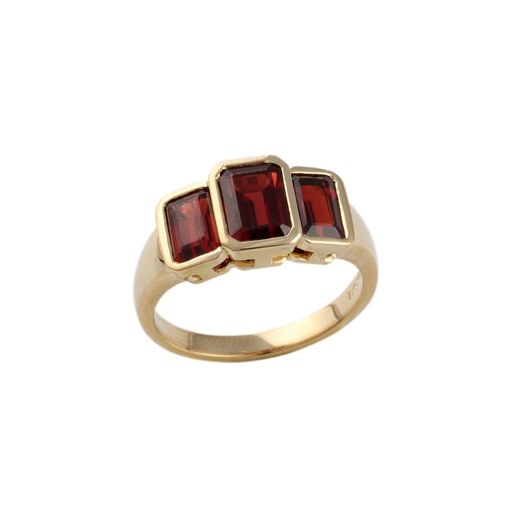 9ct Yellow Gold Garnet Three Stone Ring 3.36ct