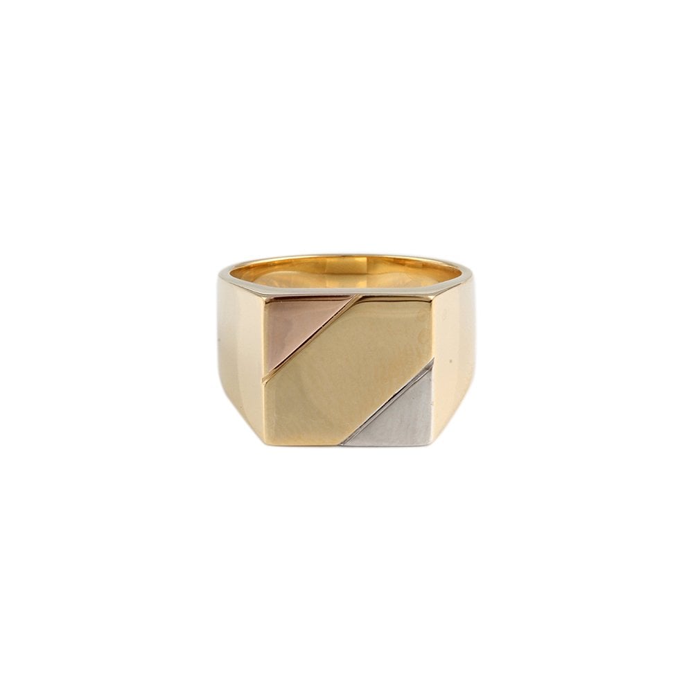 9ct Yellow White and Rose Gold Square Signet Ring