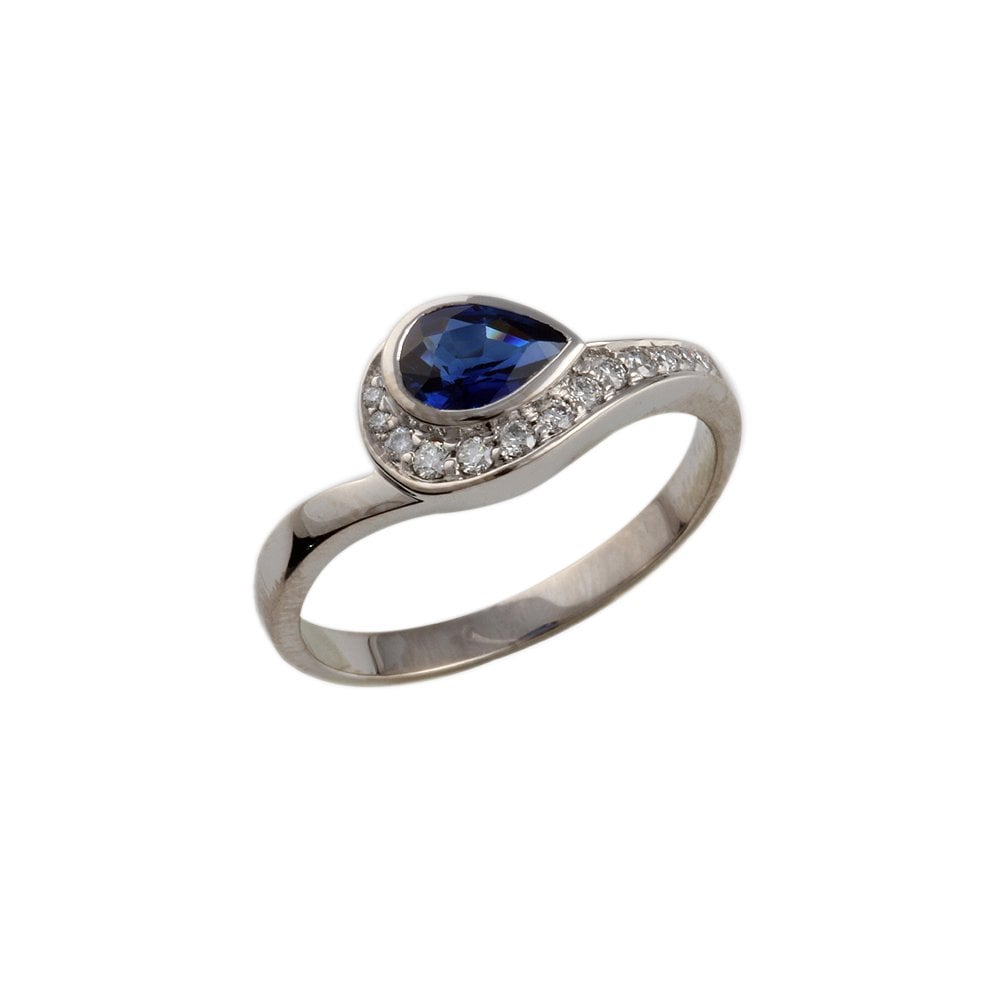 9ct White Gold Diamond and Blue Sapphire Ring