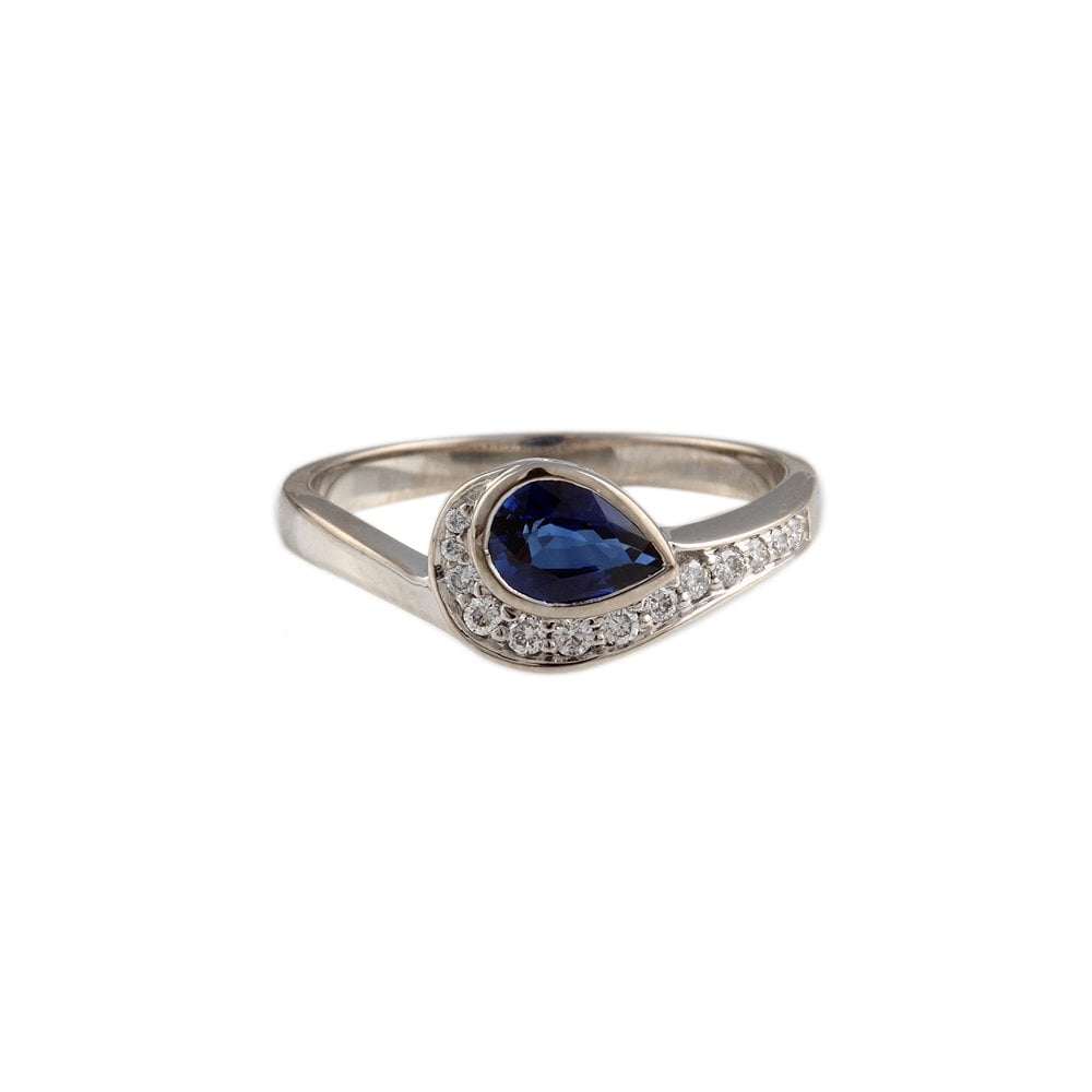 9ct White Gold Diamond and Blue Sapphire Ring