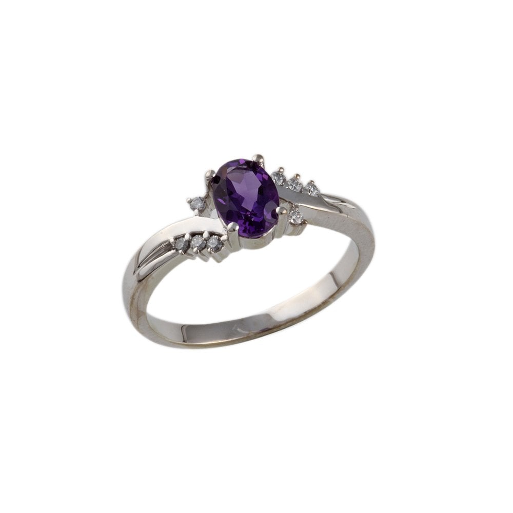 9ct White Gold Amethyst and Diamond Ring
