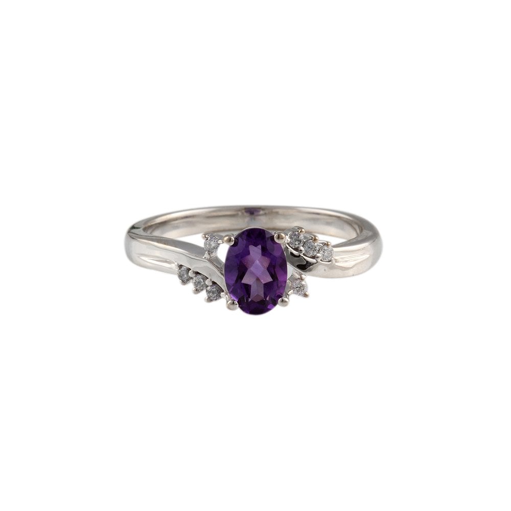 9ct White Gold Amethyst and Diamond Ring