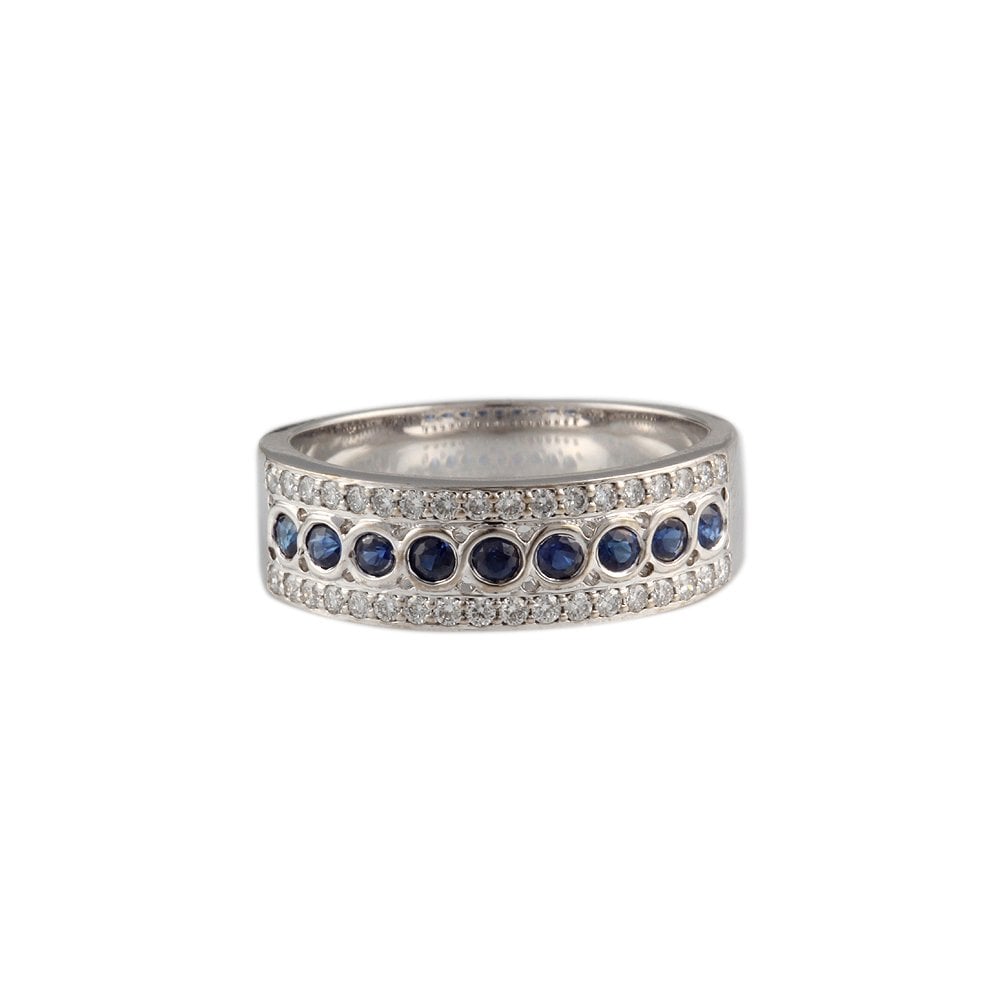 9ct White Gold Blue Sapphire and Diamond Ring