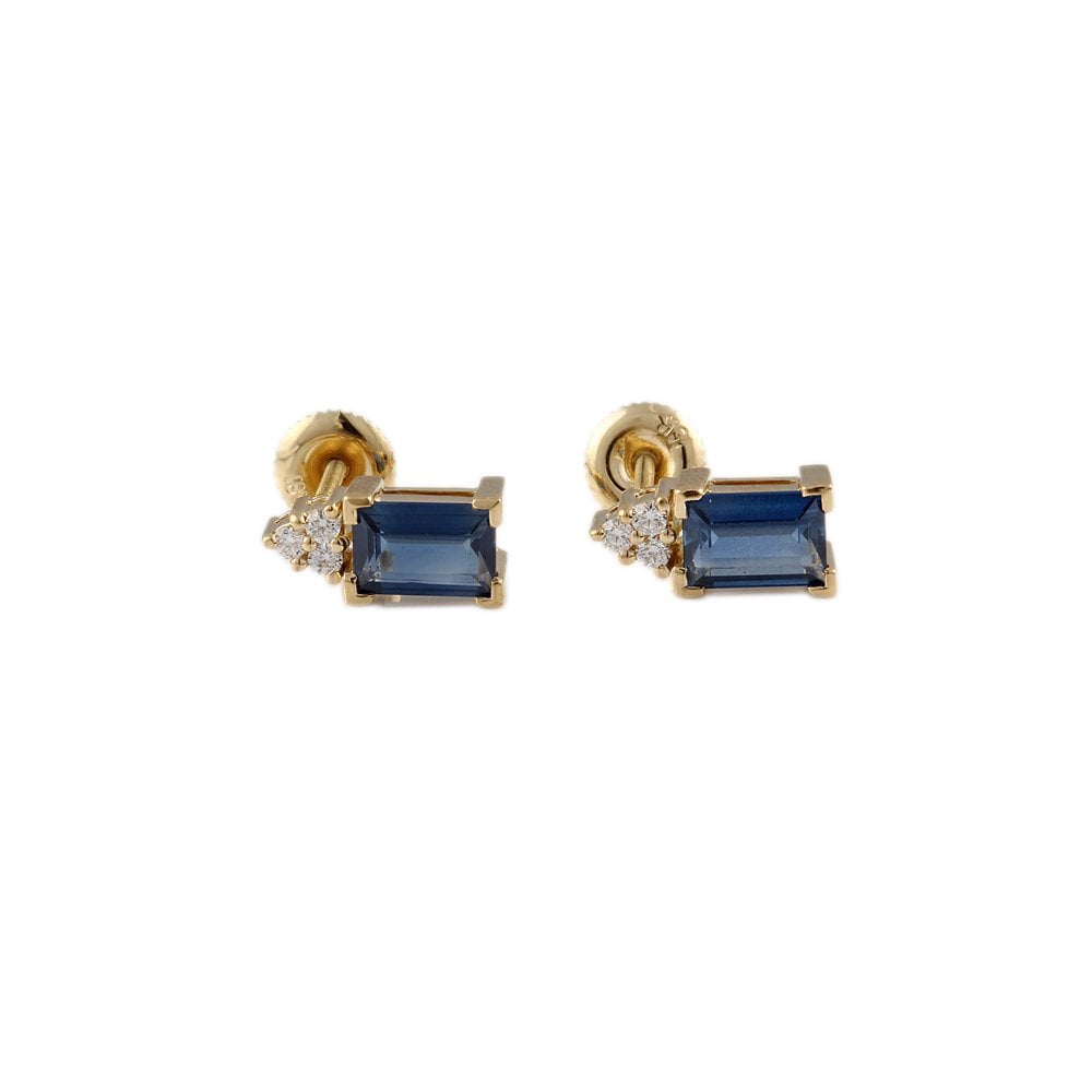9ct Yellow Gold and Blue Sapphire 2.00ct and Diamond 0.12ct Stud Earrings
