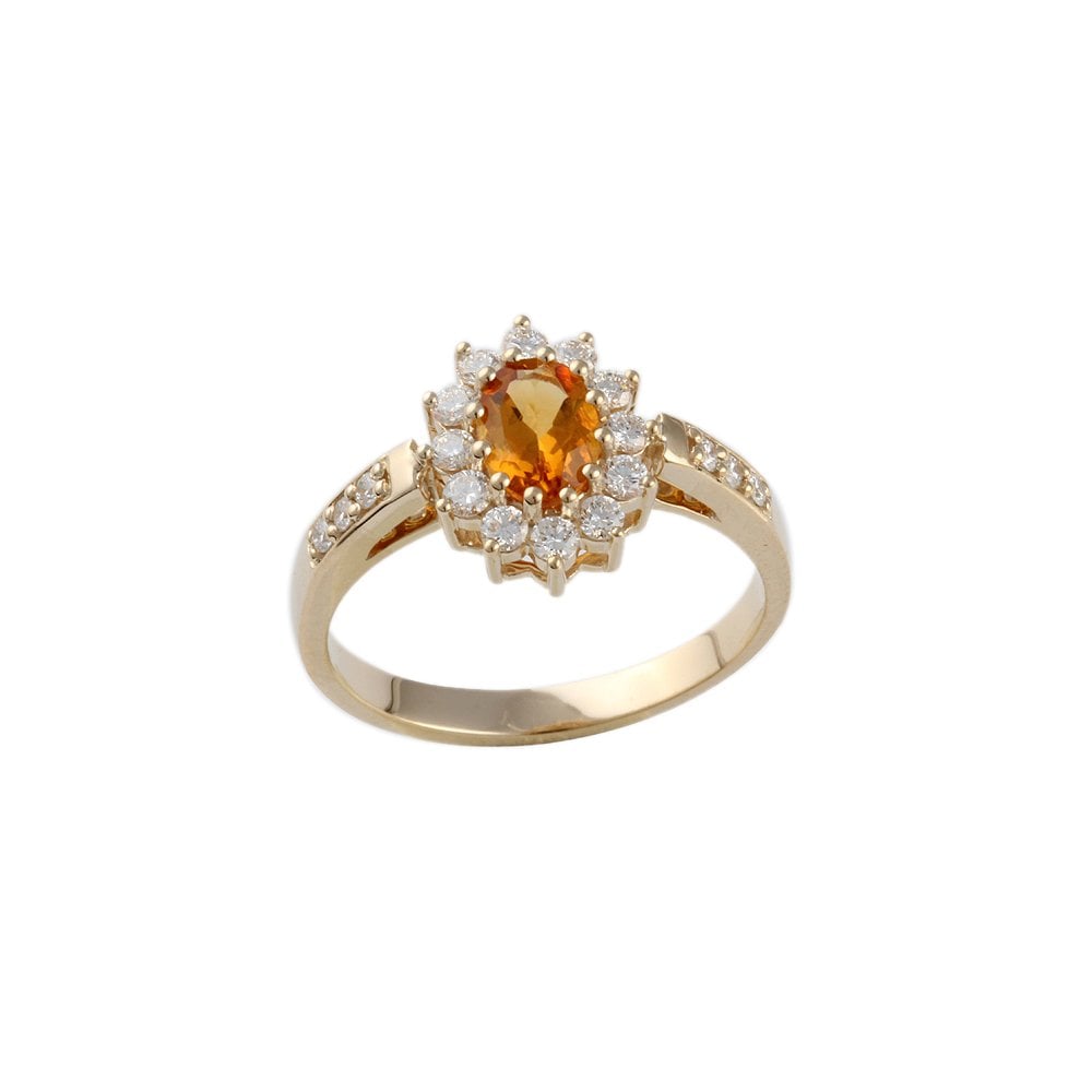 9ct Yellow Gold Citrine and Diamond Ring