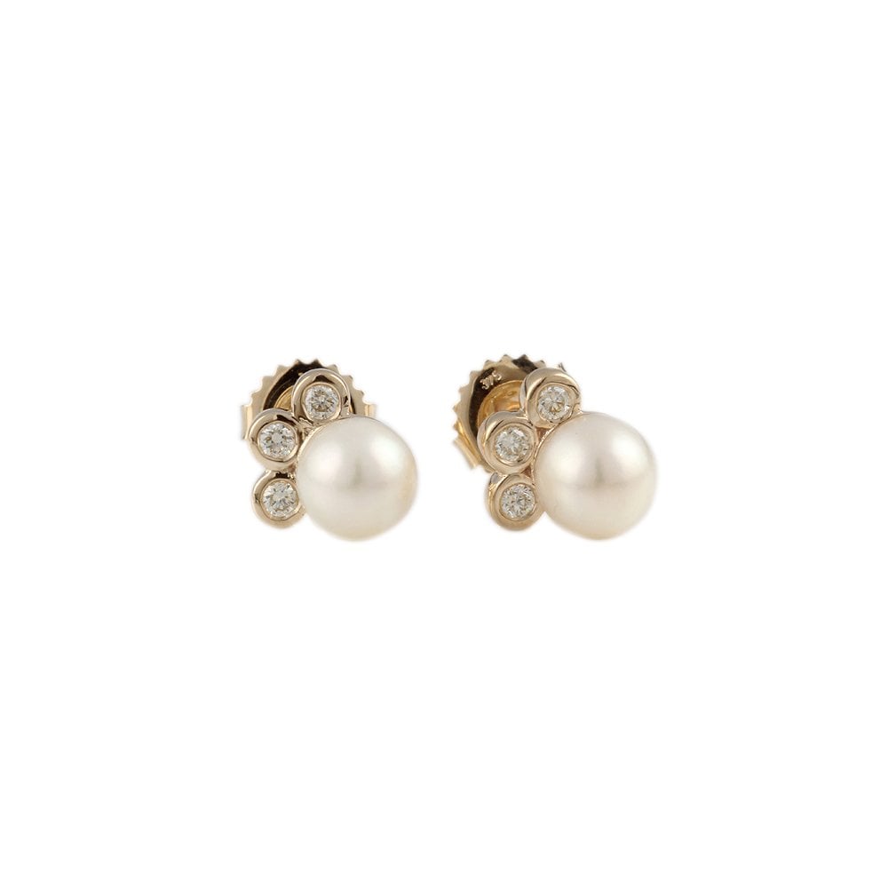 9ct Yellow Gold Diamond and Pearl Earrings
