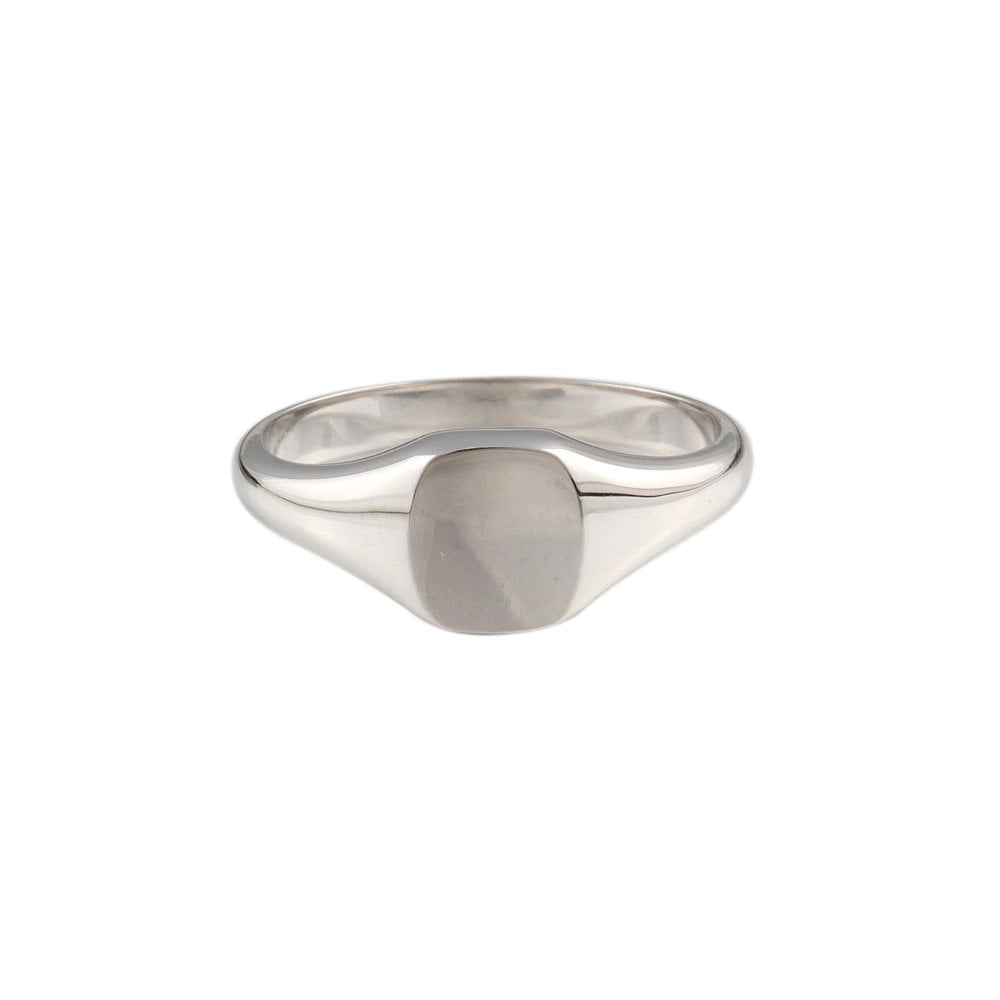 White Gold Cushion Shape Signet Ring