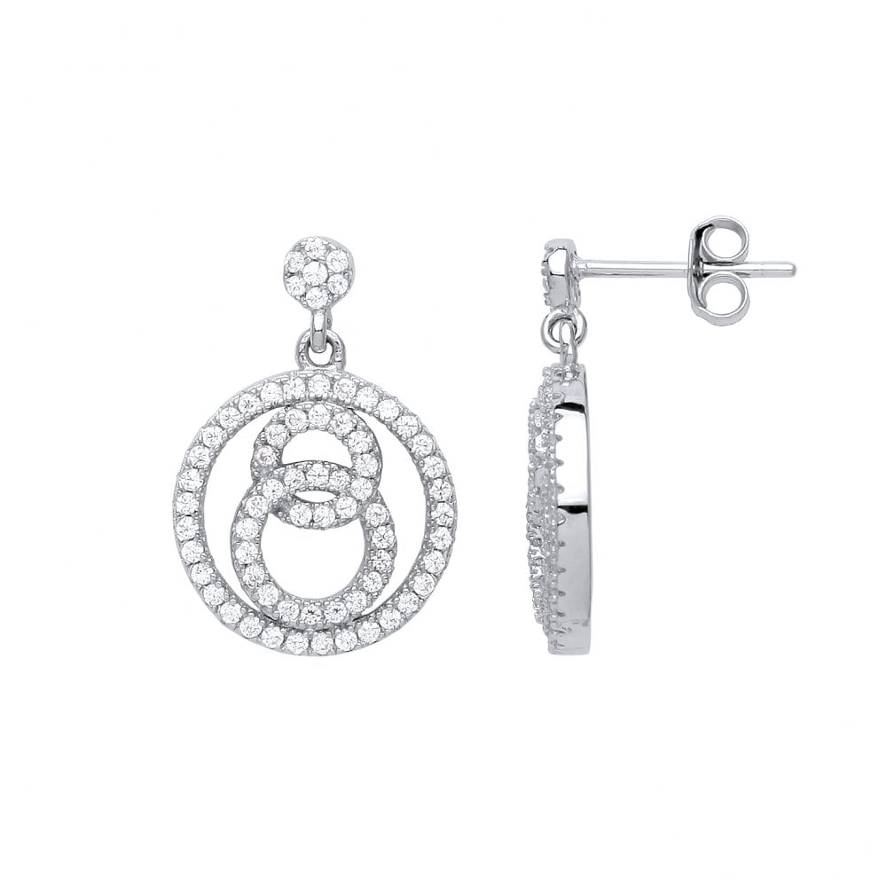 Rhodium Plated Silver Cubic Zirconia Entwined Circles Earrings