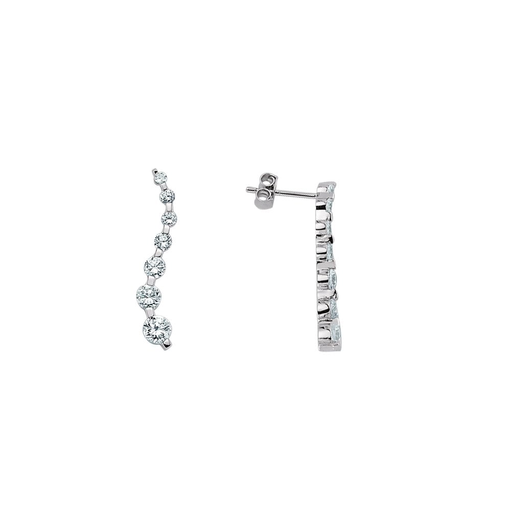 Rhodium Plated Silver Cubic Zirconia Wave Drop Earrings