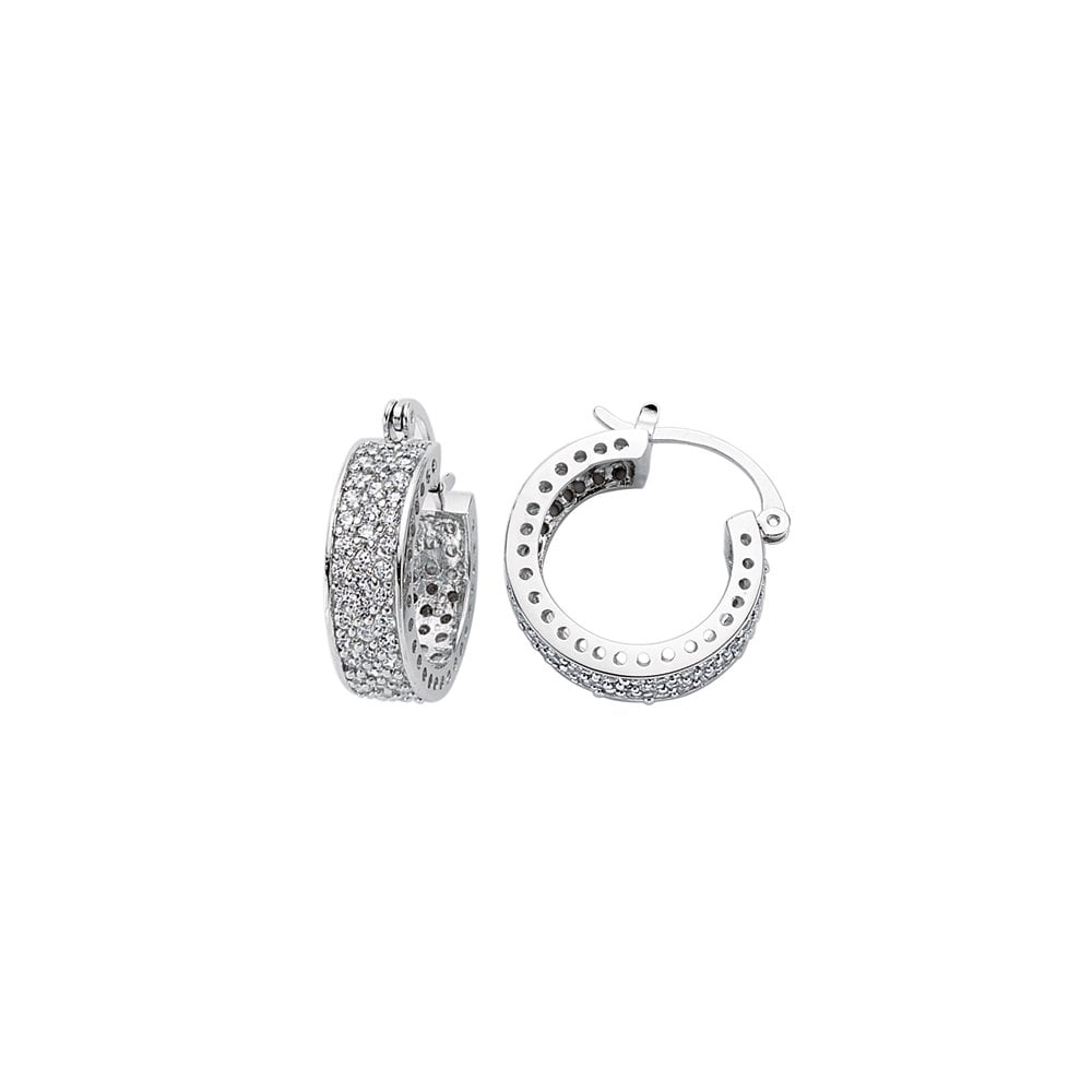 Rhodium Plated Silver Cubic Zirconia Hoop Earrings