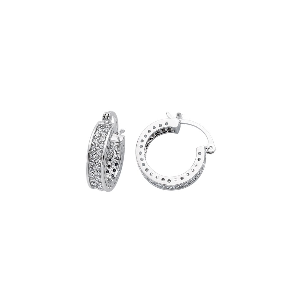 Rhodium Plated Silver Cubic Zirconia Hoop Earrings