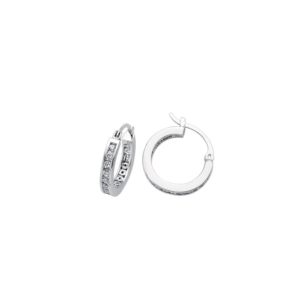 Rhodium Plated Silver Cubic Zirconia Huggie Earrings