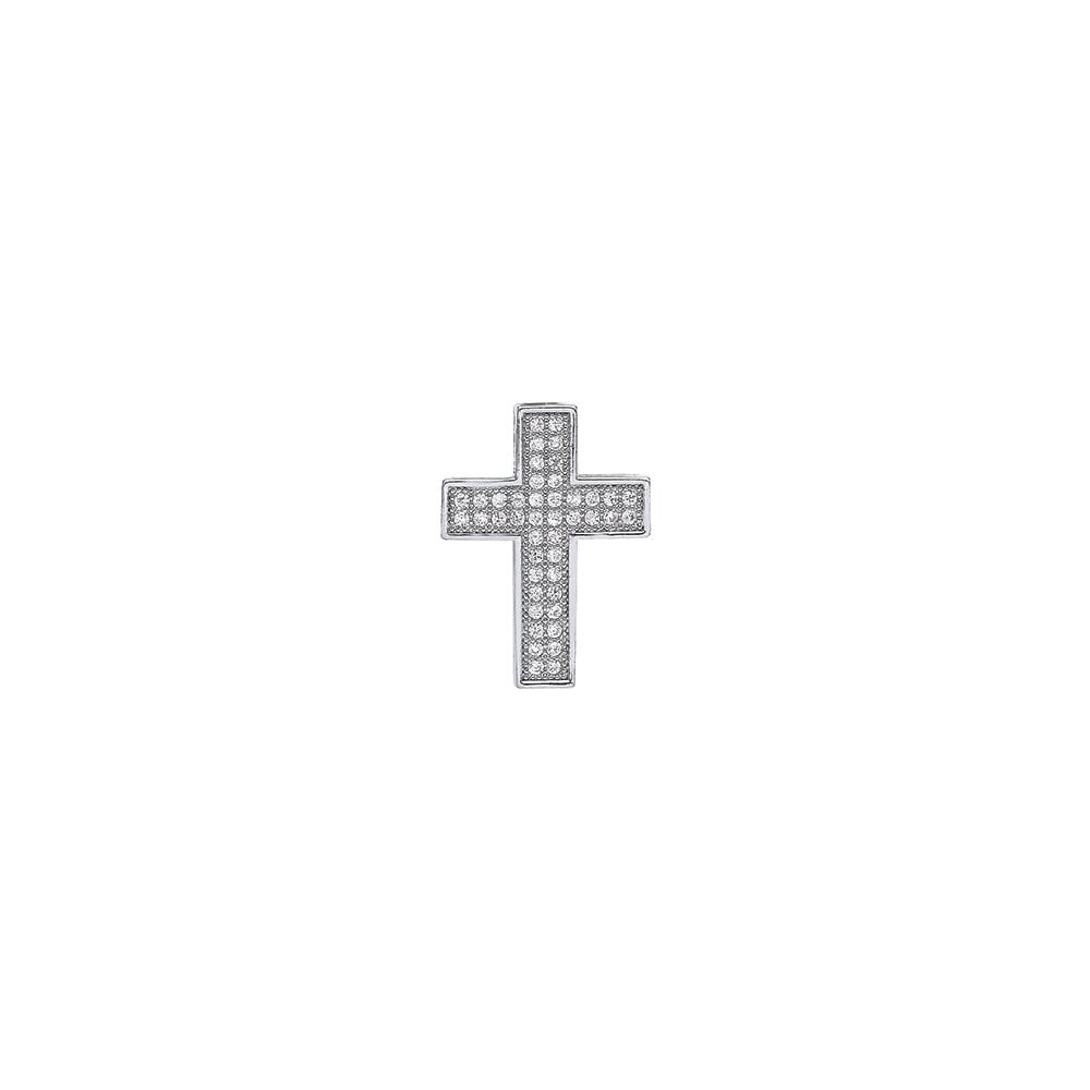 Rhodium Plated Silver Cubic Zirconia Religious Cross