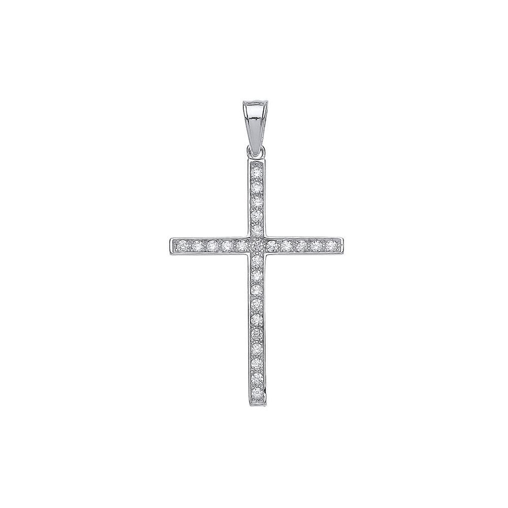 Rhodium Plated Silver Cubic Zirconia Religious Cross