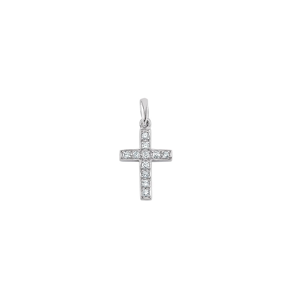 Rhodium Plated Silver Cubic Zirconia Religious Cross