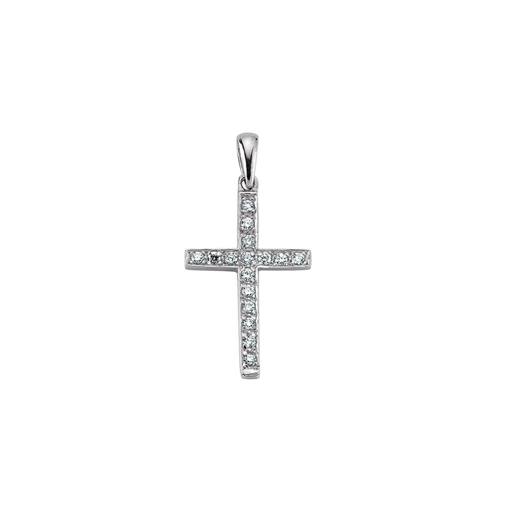 Rhodium Plated Silver Cubic Zirconia Religious Cross
