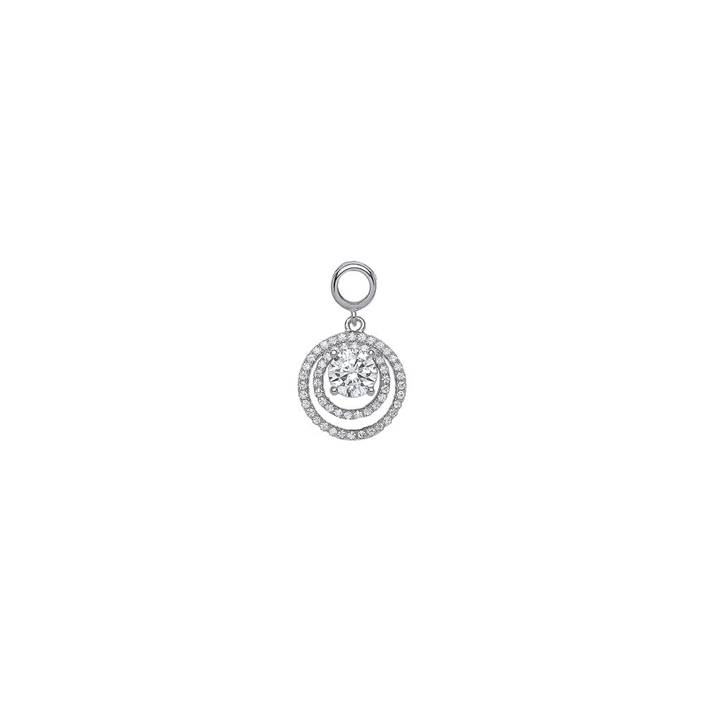 Rhodium Plated Silver Cubic Zirconia Double Circle Fancy Drop Pendant