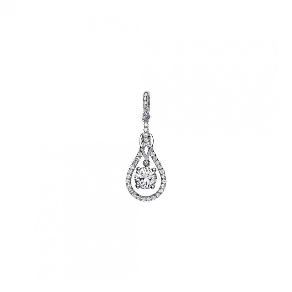 Rhodium Plated Silver Cubic Zirconia Fancy Drop Pendant