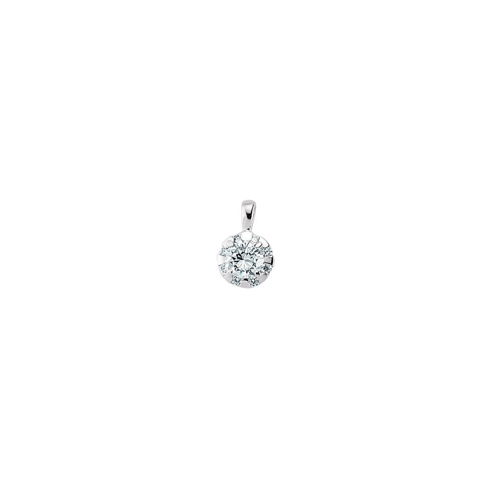 Rhodium Plated Silver Cubic Zirconia Halo Pendant