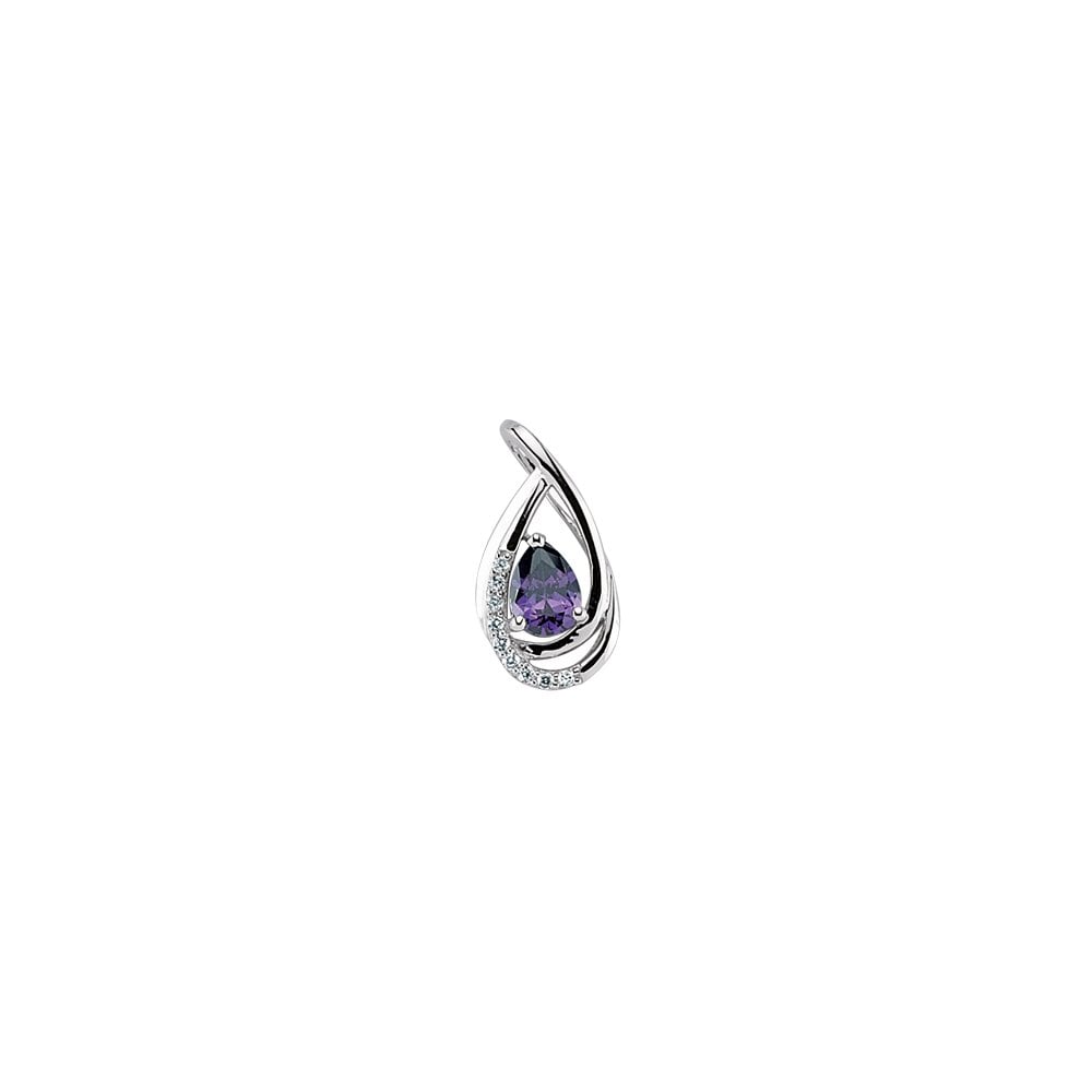Rhodium Plated Silver Synthetic Amethyst and Cubic Zirconia Tear Drop Pendant