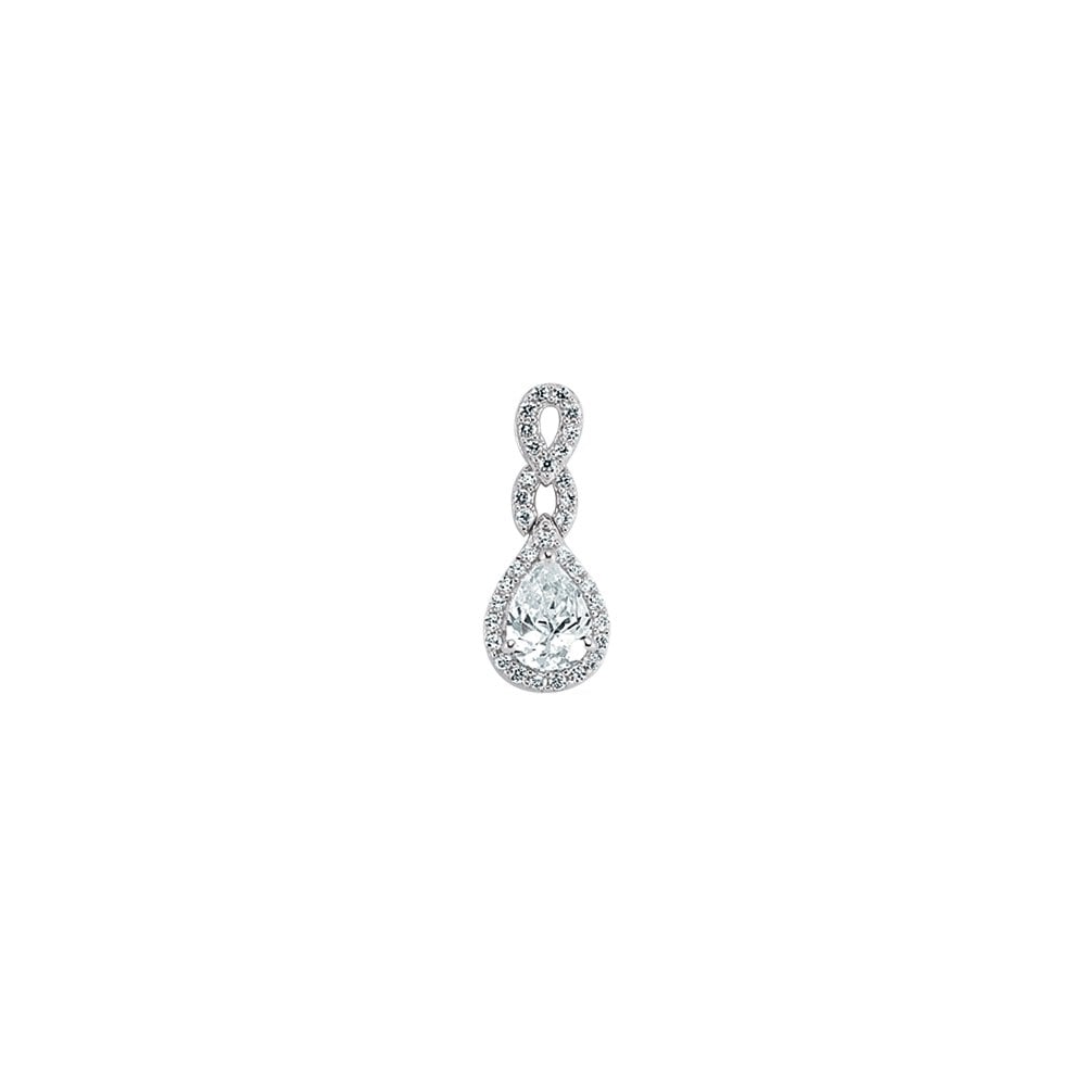Rhodium Plated Silver Cubic Zirconia Tear Drop Pendant