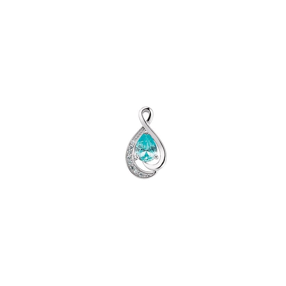 Rhodium Plated Silver Synthetic Topaz and Cubic Zirconia Tear Drop Pendant