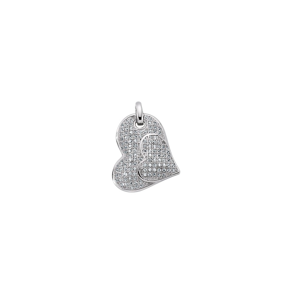 Rhodium Plated Silver Cubic Zirconia Double Heart Pendant